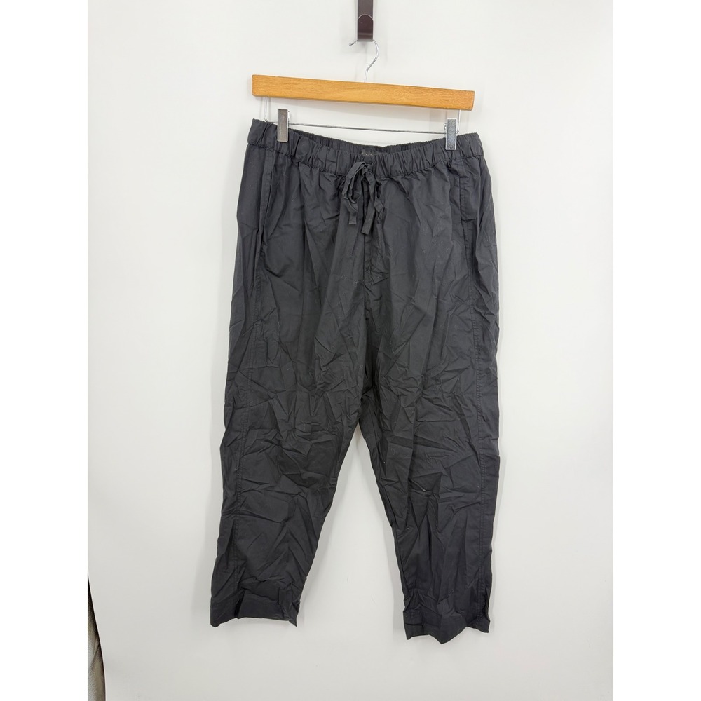 Quince Organic Cotton Poplin Drawstring Pants Womens Large Black Relaxed Tapered
